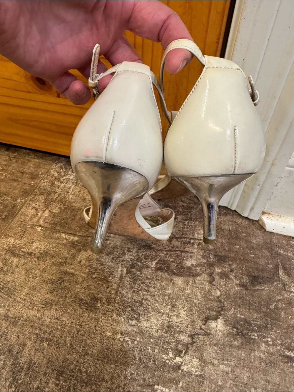 Coach Cream T-Strap Kitten Heeled Sandals with Silver Medallion - Picture 2 of 7